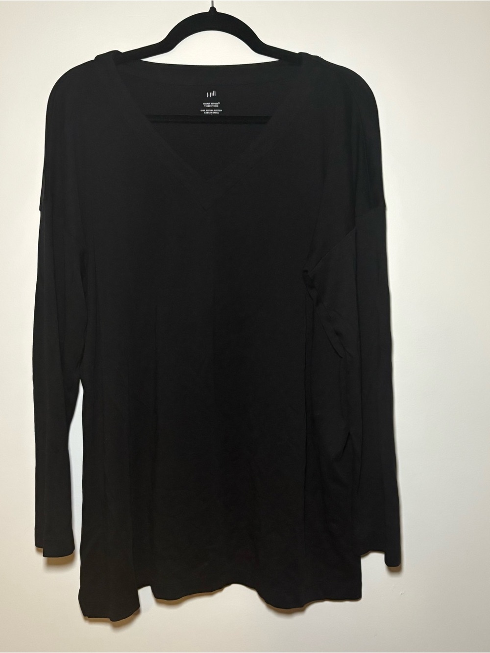 J Jill Supima Cotton 100% Black V-Neck Long Sleeve Top Tunic Large Soft